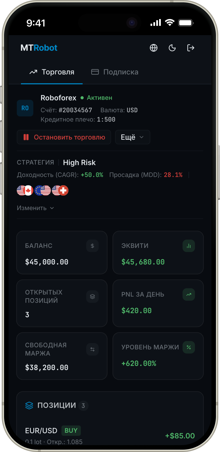 Панель управления MTRobot